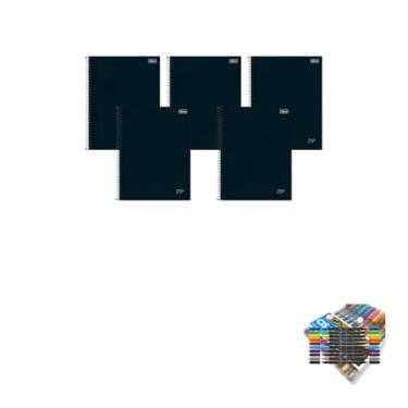 Imagem de Kit Caderno Universitário Zip Preto 1M 80F Tilibra + Caneta Trigel Metálica Estojo 10 Cores + Marcador Artístico Brush 10 Cores