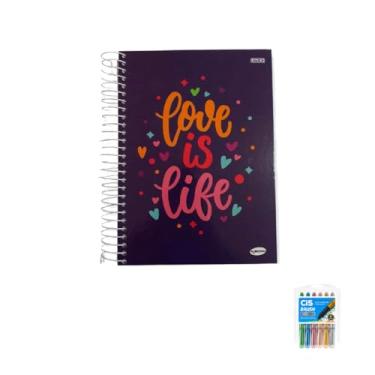 Imagem de Kit Caderno Feminino 20 Matérias Capa Dura 400 Folhas KBOM + Marcador Artístico Brush Metallic