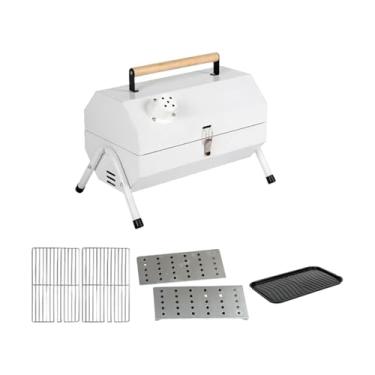 Imagem de IEUDNS Churrasqueira portátil Forno de mesa para assar Suprimentos modernos Churrasqueira Fogão Grelha dobrável para churrasco em casa Festa, Branco com Grelha