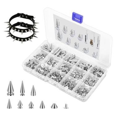 Imagem de Kit de pontas e tachas punk, 8 tamanhos de rebites de cone e pregos, pinos de árvore de liga de zinco para artesanato em couro, roupas estilo punk, jaquetas, sapatos, bolsas de cinto, coleiras de