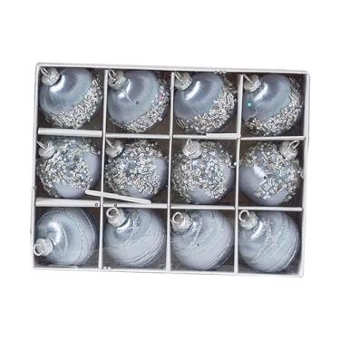 Imagem de KiBcsLic 12 enfeites de Natal em formato de bolas, pingentes charmosos para pendurar na árvore de Natal, bolas decorativas para jardim, interior, shopping e, Cinza Prateado