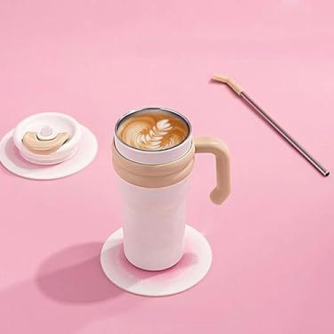 Imagem de Copo Térmico 800ml com Canudo Inox e Alça Ergonômica – Conserva Bebidas Quentes e Frias, Tampa Vedada, Antivazamento, Ideal para Viagens, Academia e Escritório. (Rosa Claro)