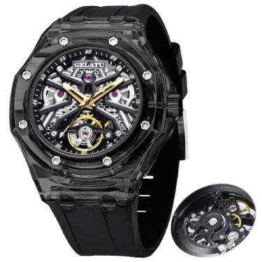 Imagem de OLEVS GELATU Relógio masculino automático Tonneau relógio esqueleto mecânico 50 m à prova d'água cristal safira quadrado masculino relógios branco/preto/ouro rosa, relógios masculinos mecânicos
