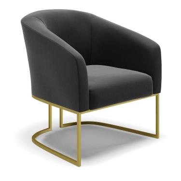 Imagem de Poltrona Stella Suede Base Industrial Dourada Preto