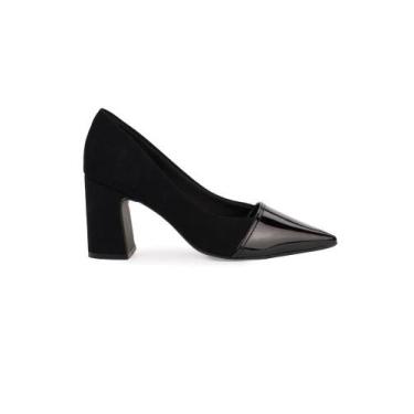 Imagem de Scarpin Bebecê Salto Bloco Bico Contrastante, Preto, 38