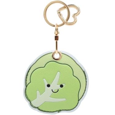 Imagem de Capa MC Fashion de couro PU compatível com AirTag, linda capa de rastreador GPS com tema vegetal charmoso chaveiro (repolho)