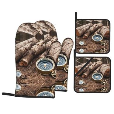 Imagem de Conjunto de luvas de cozinha estampadas com suportes de tampa, luvas de forno resistentes ao calor para manusear panelas quentes, grelhar, churrascos, kit de 4 peças.