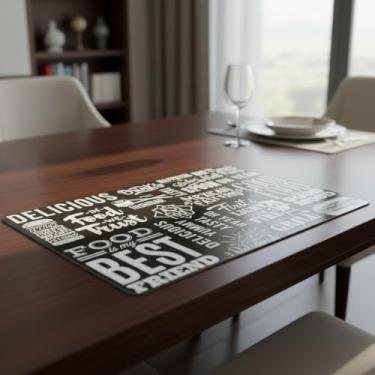 Imagem de Conjunto 2 Lugares Jogo Americano De Mesa, Impermeável Polipropileno Retangular 43cm x 28cm Resistente Fácil De Limpar (Frases)