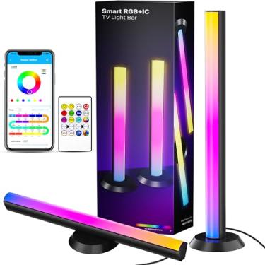 Imagem de TJOY Barras de luz LED inteligentes, retroiluminação de TV de 35 cm com sincronização de música e cena, barra de luz RGB para sala, 60 lúmens, iluminação de mesa de jogos, iluminação ambiente para PC