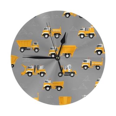 Imagem de ZERAOKE Caminhões de construção - Relógio de parede redondo moderno - silencioso sem tique-taque operado por bateria, decoração de mesa ou parede para sala de estar, quarto, escritório.