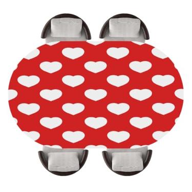 Imagem de YSRTGUO Toalha de mesa oval Love Hearts com elástico, capa de mesa oval elástica, toalha de mesa com design de borda elástica lavável, serve para mesas ovais de 107 x 152 cm, estilo 14