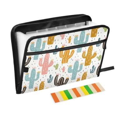 Imagem de Wassud Acordeão de cacto colorido, organizador de arquivos, letras A4, pastas de arquivos, pasta organizadora de documentos, com etiquetas, pasta de arquivos expansível, 13 bolsos