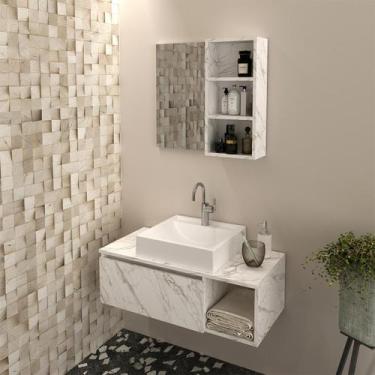 Imagem de Kit Gabinete de Banheiro Suspenso com Cuba e Espelheira Nicho Mármore 