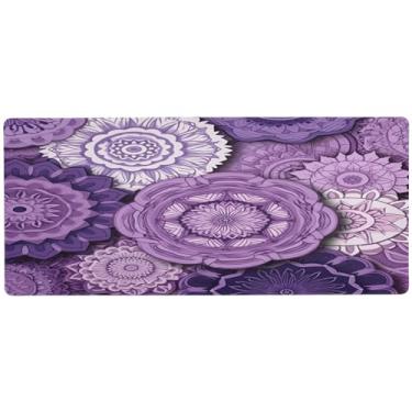Imagem de Wassud Mouse pad de mandalas abstratas roxas para jogos com base de borracha antiderrapante, mouse pad longo para teclado de computador com borda costurada, almofada grande à prova d'água para