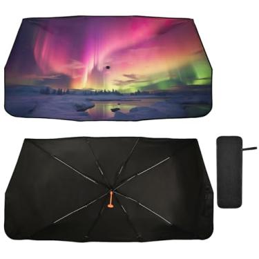 Imagem de Kigai Lindo guarda-chuva de para-brisa de carro aurora, para-sol dobrável para carro, para-brisa, ajuste sedã, SUV, caminhonete para a maioria dos veículos, persianas de janela de carro, pára-brisa