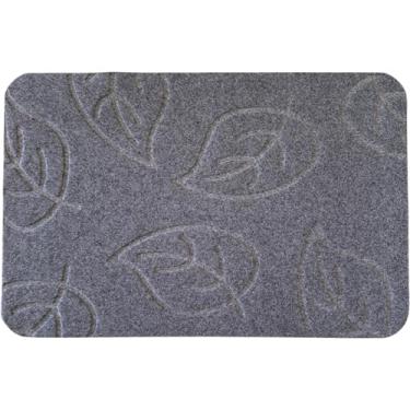 Imagem de Tapete Capacho Entrada Porta 38x58cm Antiderrapante Limpa Pés Estampado Pedras Folhas Decorativo (Cinza Folha)