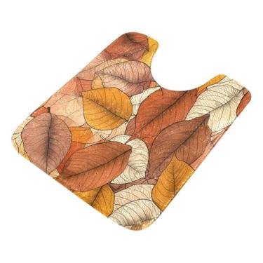 Imagem de Burbuja Tapete de banheiro com folhas de outono, tapete de banho absorvente de pelúcia macio, base antiderrapante para piso de banheiro, oval em forma de U