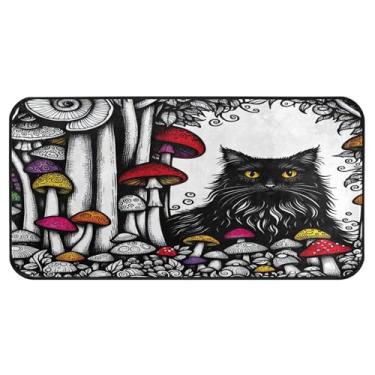 Imagem de Burbuja Tapete de cozinha de gato preto assustador 51 x 99 cm, tapete lavável antiderrapante com suporte de borracha, tapete para cozinha, sala de estar, banheiro, decoração de casa
