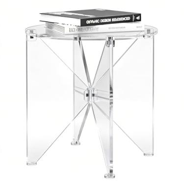 Imagem de Klippehop Mesa lateral redonda de acrílico em forma de borboleta, pequena mesa de centro minimalista de meados do século, mesa de canto com detalhes modernos, mesa de cabeceira para quarto, sala de