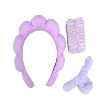 Imagem de Kit De Acessórios Para Skincare Arco Antideslizante + Prendedor Felpudo + Xuxinha -Tecido Felpudo Que Não Puxa Não Marca E Não Quebra Os Fios (Lilás)