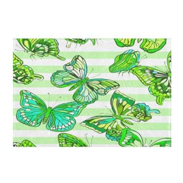 Imagem de Burbuja Tapete de banheiro Butterflies on Green, tapete de banheiro absorvente extra macio com suporte antiderrapante para banheiro, banheira, chuveiro, 41 x 61 cm