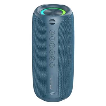 Imagem de Asixxsix Caixa de som Bluetooth portátil sem fio com luzes RGB, som surround 360°, alcance de 10 metros, à prova d'água, ideal para festas, praia e camping ao ar livre. (Azul)
