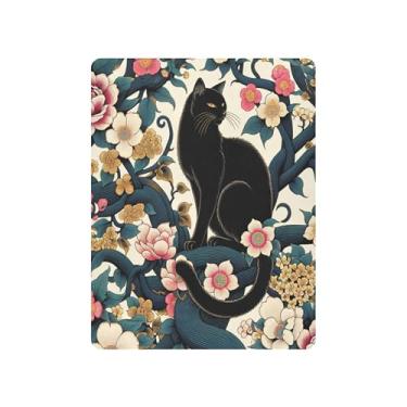 Imagem de Burbuja Lençol de berço para meninas e meninos, gato preto com flores, macio, respirável, lençol para berço padrão e colchões, 68 x 99 cm