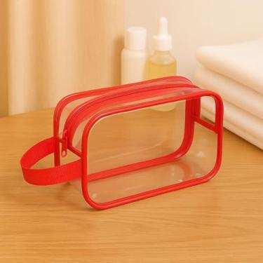 Imagem de Necessaire Transparente com Zíper – Bolsa Organizadora Para Enfermagem, Maquiagem, Escola e Academia(1,Vermelho)