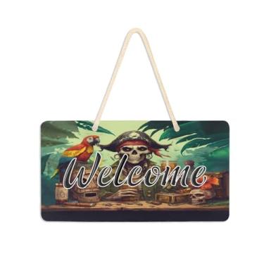 Imagem de Burbuja Placa de boas-vindas piratas bebendo para porta da frente, placa de boas-vindas de PVC para decoração de férias de casa de fazenda, 15 x 28 cm