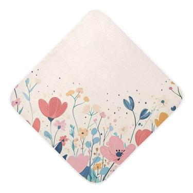 Imagem de Burbuja Linda toalha de banho para bebê com flores da primavera - Toalha com capuz de musselina macia e absorvente para recém-nascidos, 76 x 76 cm