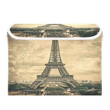 Imagem de CEBUGI Caixas de armazenamento com tampas caixa de armazenamento de tecido dobrável Torre Eiffel vintage caixas organizadoras de cubo para armário de casa prateleiras de quarto 40 x 32 x 39 cm