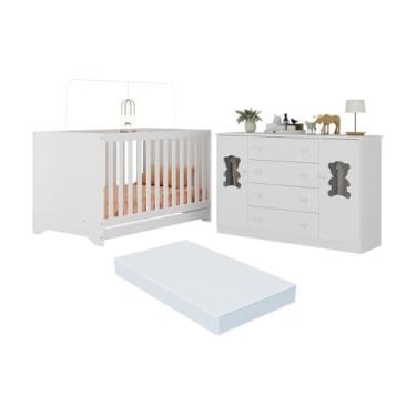 Imagem de Berço Americano 3 em 1 com Colchão Incluso e Cômoda 2 Portas 4 Gavetas Teddy Multimóveis Mp4735 Branco