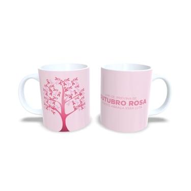 Imagem de Caneca de Cerâmica Outubro Rosa, 325ml, Rosa com Laço, Tema Conscientização (1086)