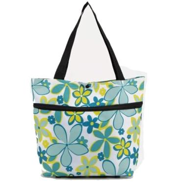 Imagem de Carrinho de Compras Dobrável com Rodinhas Bolsa Portátil Grande Capacidade Mercado Feira(Flor Azul)