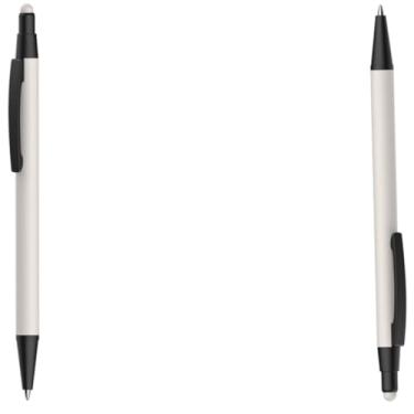 Imagem de Caneta Moderna Para estudos Esferográfica em Metal Emborrachada com Ponta Touch, Bambu com Detalhes em Cinza Fosco, Escrita Azul, 0.7mm, Ambidestra (Kit 2 Branco)