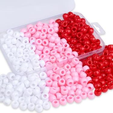 Imagem de XIANNVXI Miçangas de pônei brancas vermelhas e rosa, 500 peças, 9 mm, vermelho, rosa, branco, para pulseiras, tranças, artesanato, colar de amizade