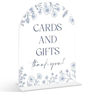 Imagem de Placa de cartões e presentes - Something Blue Before I Do Bridal Shower Sinais, 1 pacote de placa de acrílico com suporte, centro de mesa de chá de panela para mesas, decoração de recepção de