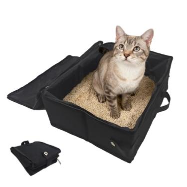 Imagem de Caixa de areia dobrável dobrável para viagem para gatos – Ultraportátil com tampa com zíper, à prova de vazamento, à prova d'água, fácil de transportar para hotéis/acampamento/carro