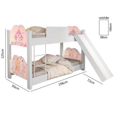 Imagem de Beliche Solteiro Princesa com Escorregador e 2 Colchões - Loja Tigo