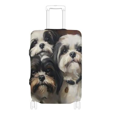 Imagem de Joisal Capa de mala de viagem personalizada com lindos cães Shih Tzu impressão personalizada essenciais de viagem para mulheres, P, serve para capa de 45 a 50 cm, Cachorros Shih Tzu fofos, L 26-28 in
