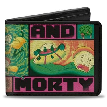 Imagem de Buckle-Down Carteira Rick and Morty, Bifold, Rick and Morty, blocos de texto e cenas preta multicolorida, couro vegano