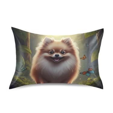 Imagem de Fronhas de cetim legais fofas desenho animado cachorro borboleta padrão Queen King Size arte fofa refrescante confortável cama macia tamanho padrão 66.0 cm x 50.8 cm