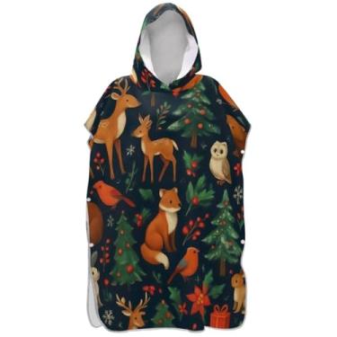 Imagem de Joisal Poncho de surfe para trocador adulto toalha de banho com capuz ponchos de praia reutilizáveis para homens animais da floresta de inverno