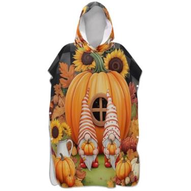 Imagem de Joisal Gnomos de outono fofos poncho de surfe abóbora para trocador adulto toalha de banho com capuz bonito ponchos de praia reutilizáveis para homens