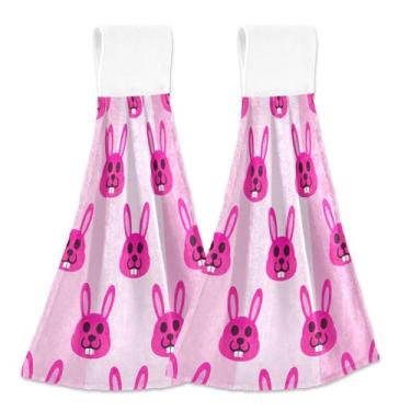 Imagem de Toalha de cozinha listrada rosa coelho animal personalizado para pendurar no outono toalhas de chá toalhas de chá absorvente bonito conjunto de toalhas decorativas de cozinha de 2, 18,2 x 14 polegadas