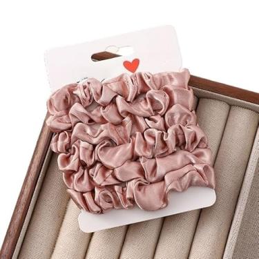 Imagem de Laços de cabelo de cetim para mulheres e meninas, faixas de cabelo de rabo de cavalo, pacote com 6, faixas elásticas adequadas para cabelos cacheados grossos (rosa)