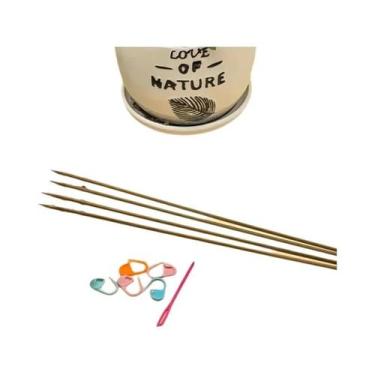 Imagem de Conjunto De Agulhas De Tricô Longas Carbonizadas De 36cm Para Tricô De