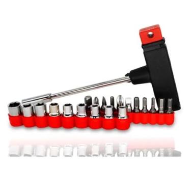 Imagem de Kit Chave T com 12 Peças, 11 Bits e 9 Soquetes, Aço Carbono e PVC, Cabo Ergonômico, 8VC 0020U