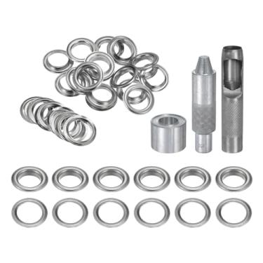 Imagem de HARFINGTON Kit de ferramentas de ilhós, 20 peças, conjunto de ilhós de cobre de 18 mm com furador oco, ferramentas de fixação de ilhós para roupas cinto de tecido de couro, tom prateado