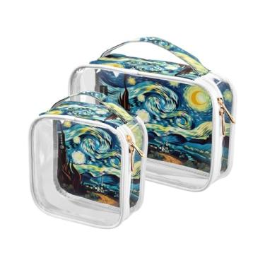 Imagem de GAIGEO Lindo cão Husky usando um chapéu de pirata, bolsa de maquiagem aprovada pela Tsa, bolsas de cosméticos transparentes com zíper para viagens, bolsa de higiene de viagem para mulheres, pacote com